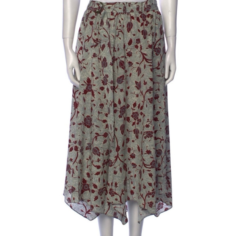 Ulla Johnson Cream and Red Floral Midi Skirt, Silk